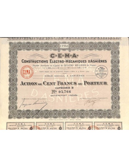 1929 - CEMA - CONSTRUCTIONS ELECTRO-MECANIQUES D'ASNIERES