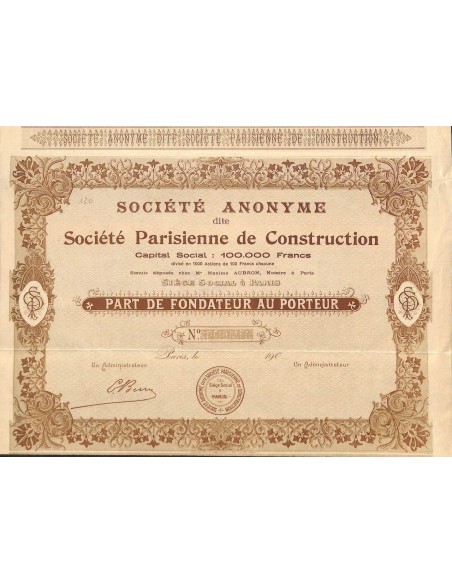 1900 - PARISIENNE DE CONSTRUCTION SOC.