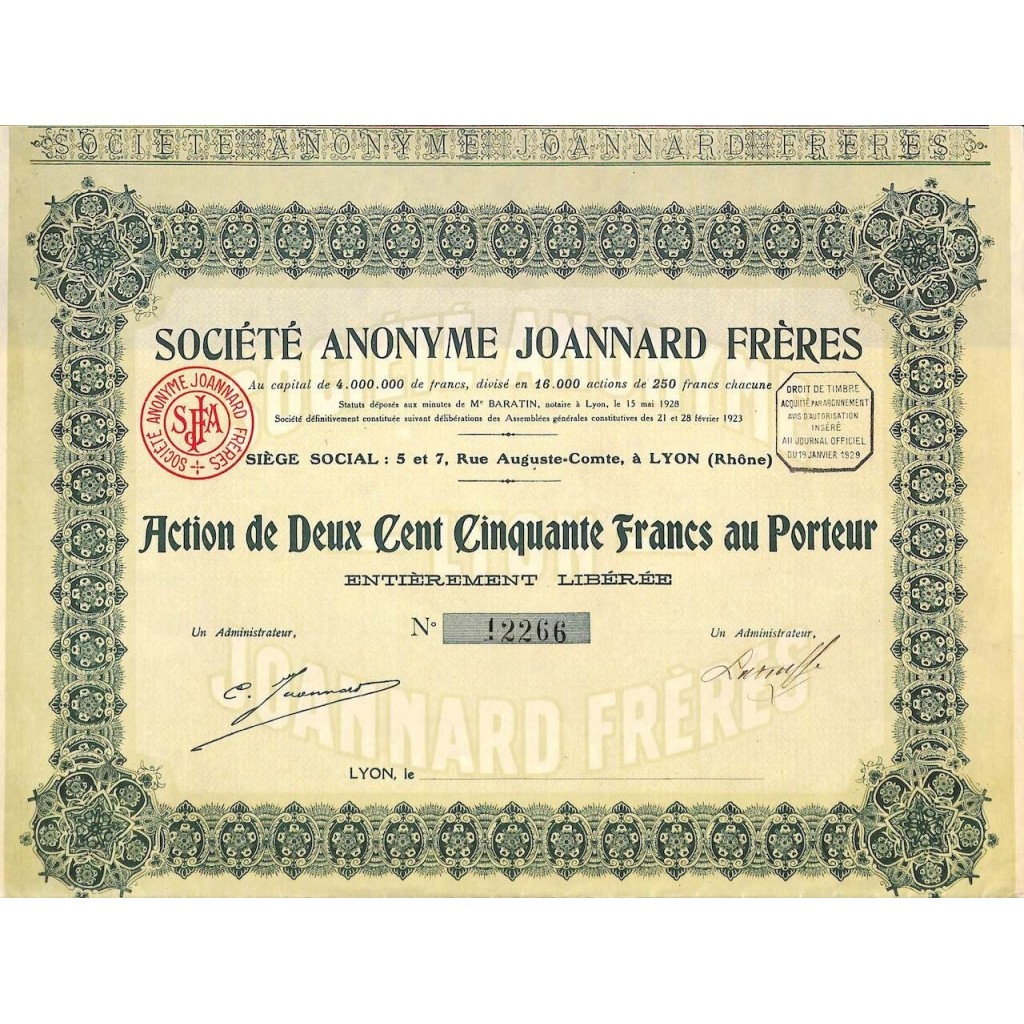 1923 - JOANNARD FRÈRES SOC. ANON.