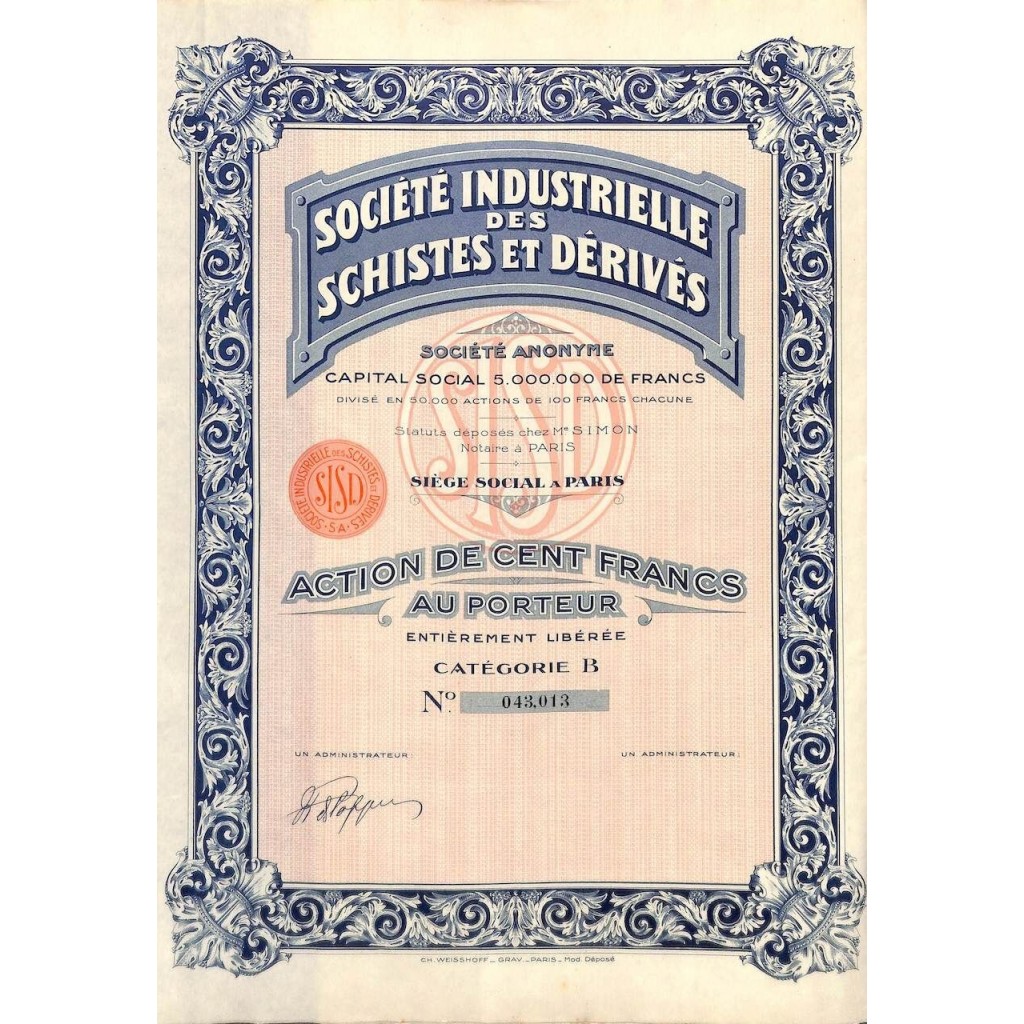 INDUSTRIELLE DES SCHISTES ET DÉRIVÉS SOC....