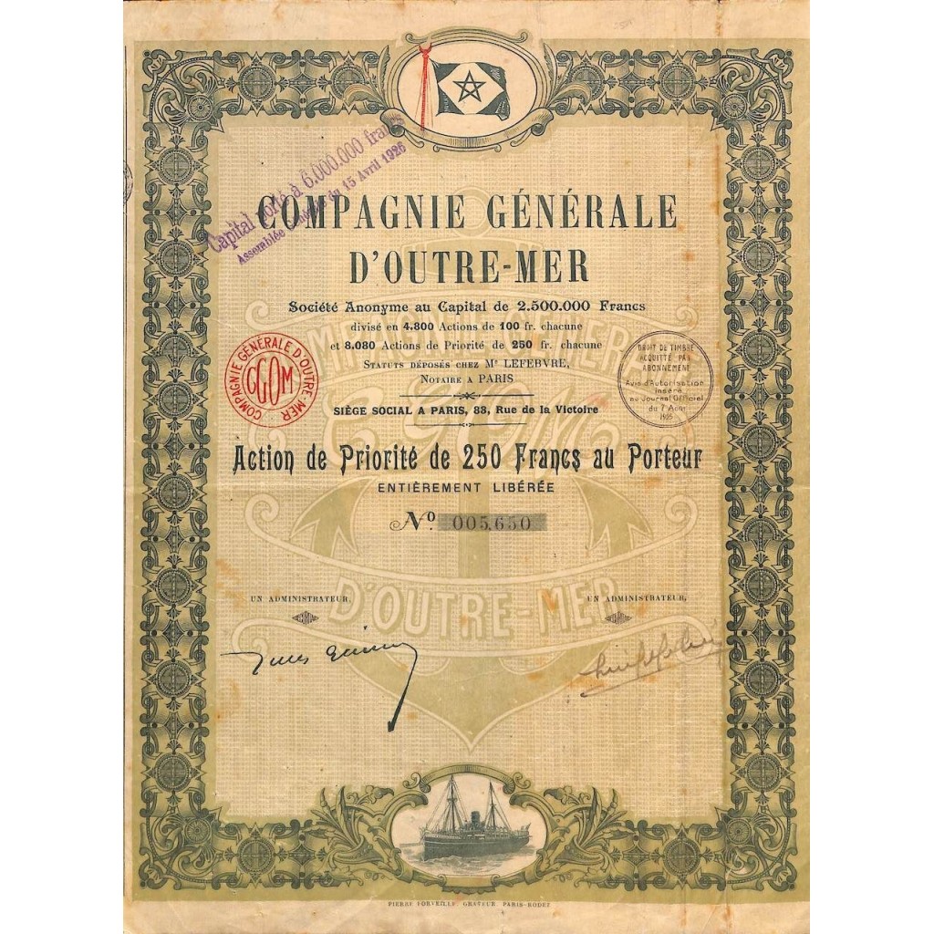 1925 - COMPAGNIE GENERALE D'OUTRE-MER