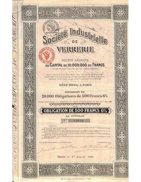 1920 - INDUSTRIELLE DE VERRERIE SOC.