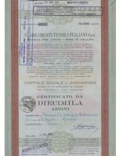 STABILIMENTI TESSILI ITALIANI SPA - 10000 AZIONI MILANO 1964