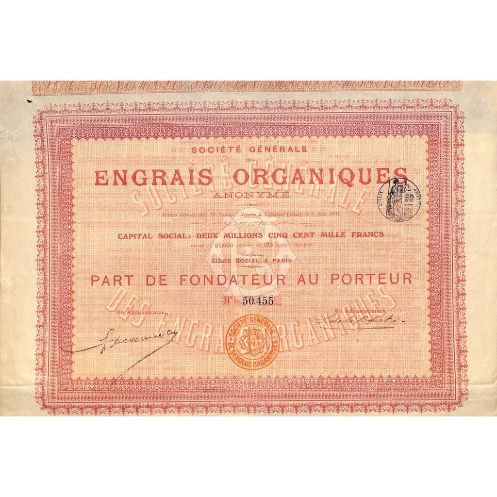 1907 - ENGRAIS ORGANIQUES SOC. GEN. DES