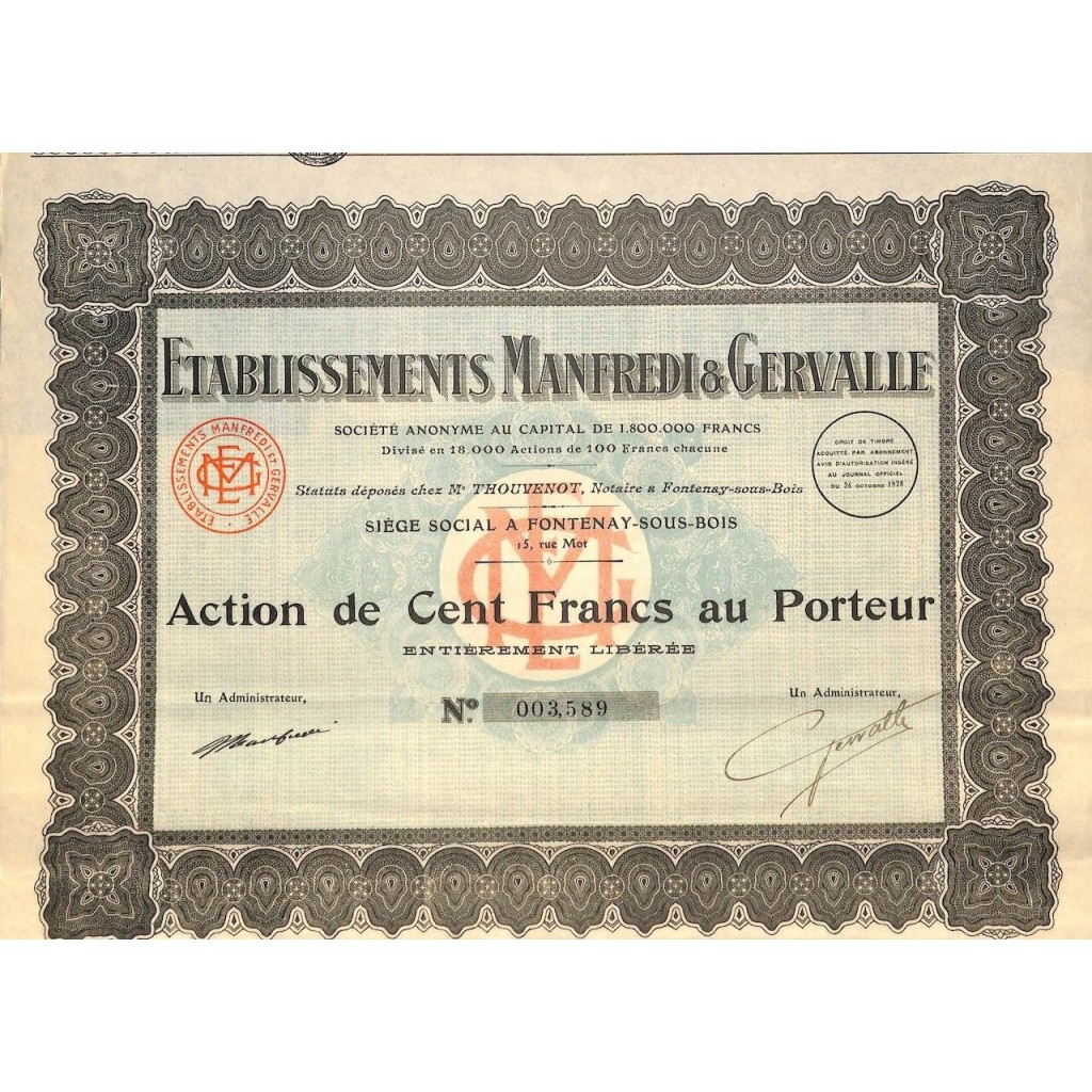 1928 - ETABLISSEMENTS MANFREDI ET GERVALLE