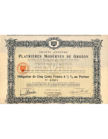 1928 - PLATRIERES MODERNES DE GROZON