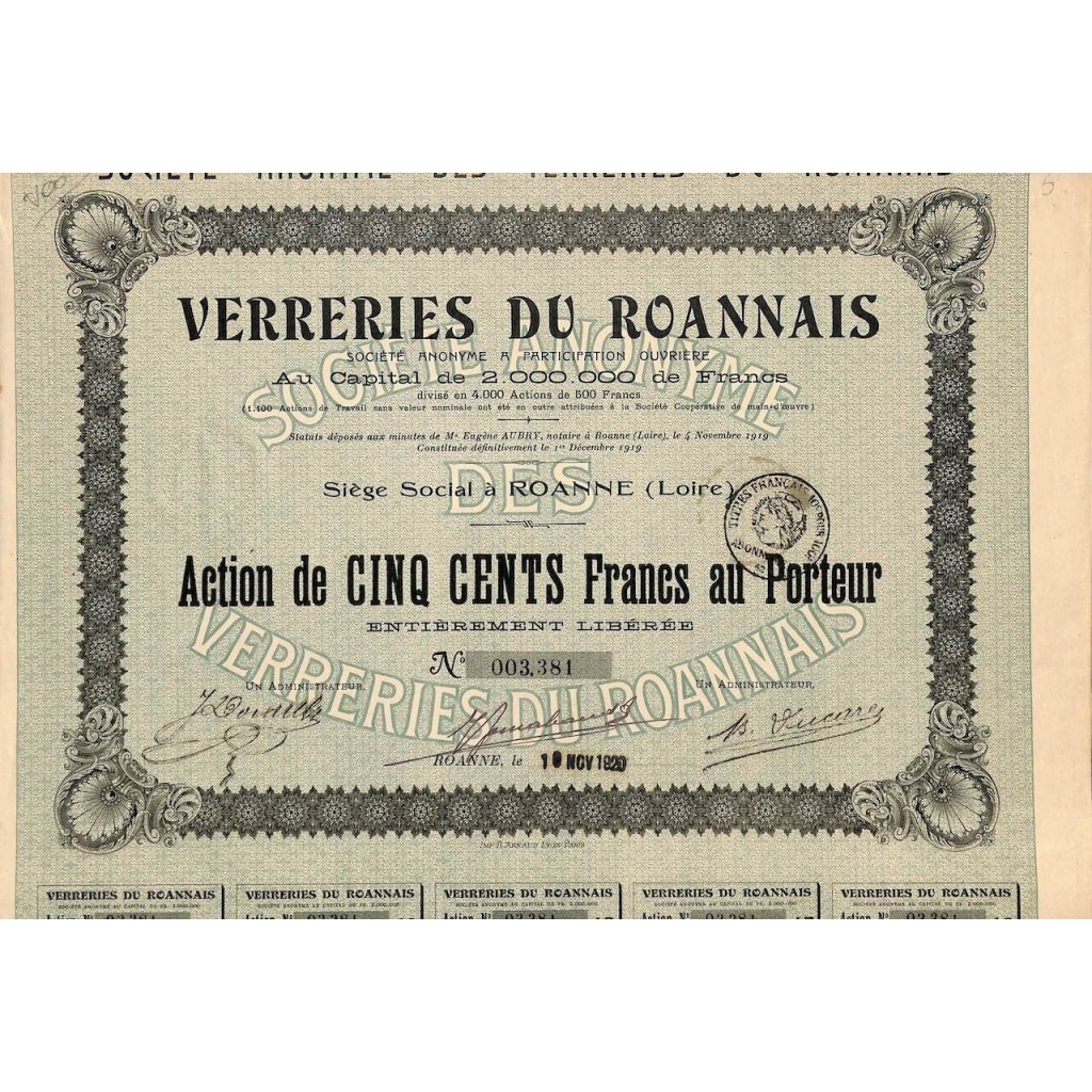 1920 - VERRERIES DU ROANNAIS