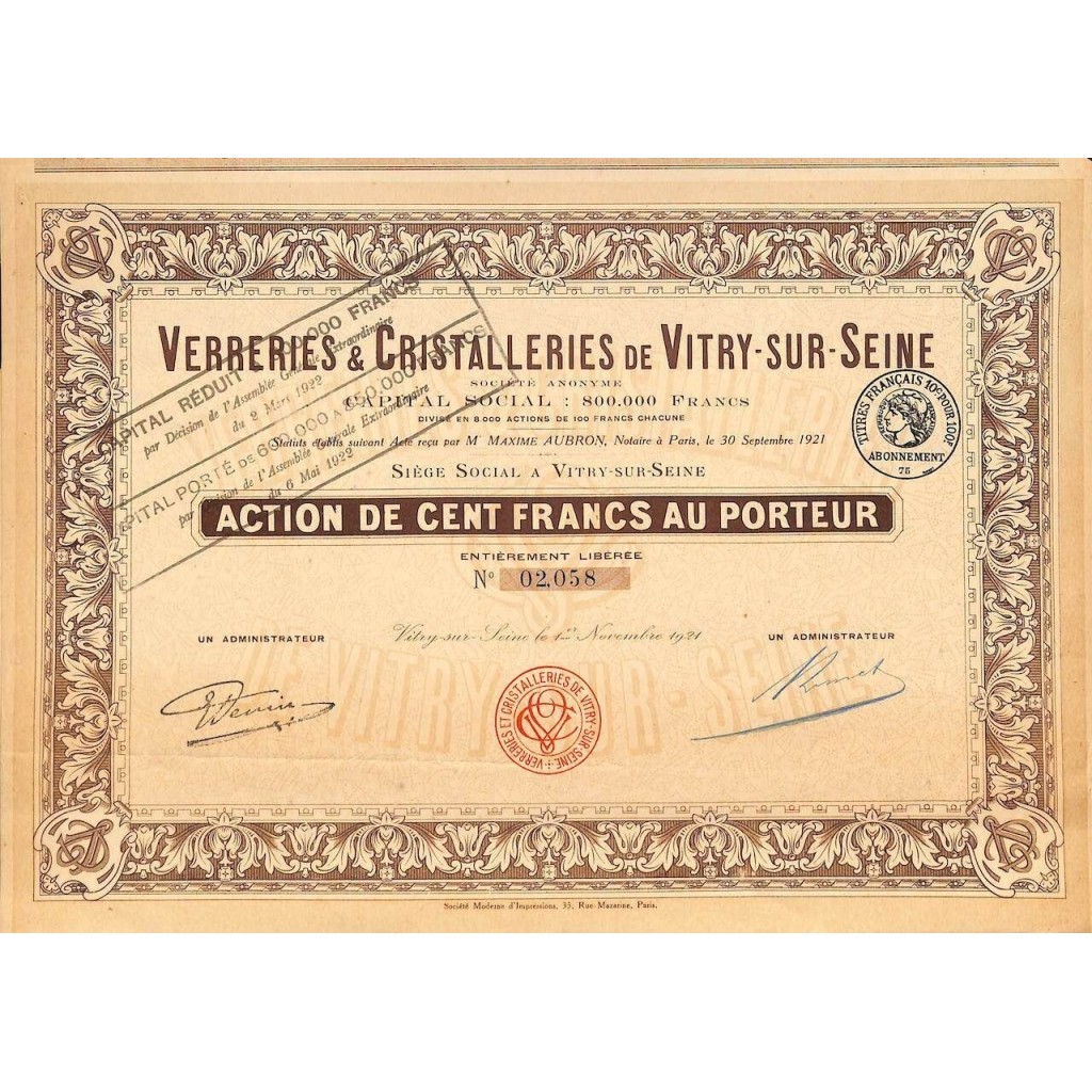 1921 - VERRERIES ET CRISTALLERIES DE...