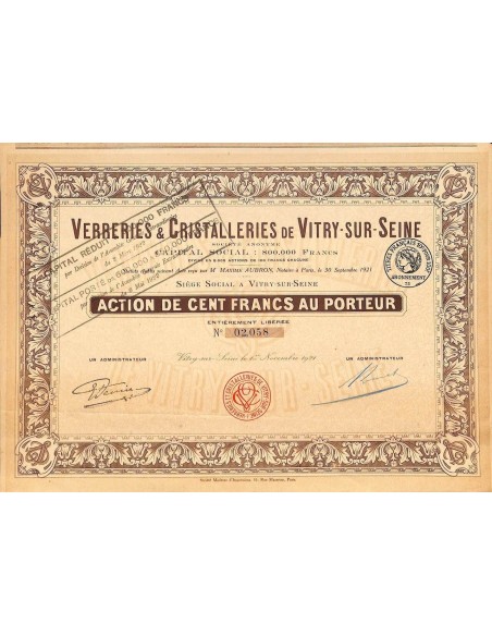 1921 - VERRERIES ET CRISTALLERIES DE VITRY-SUR-SEINE