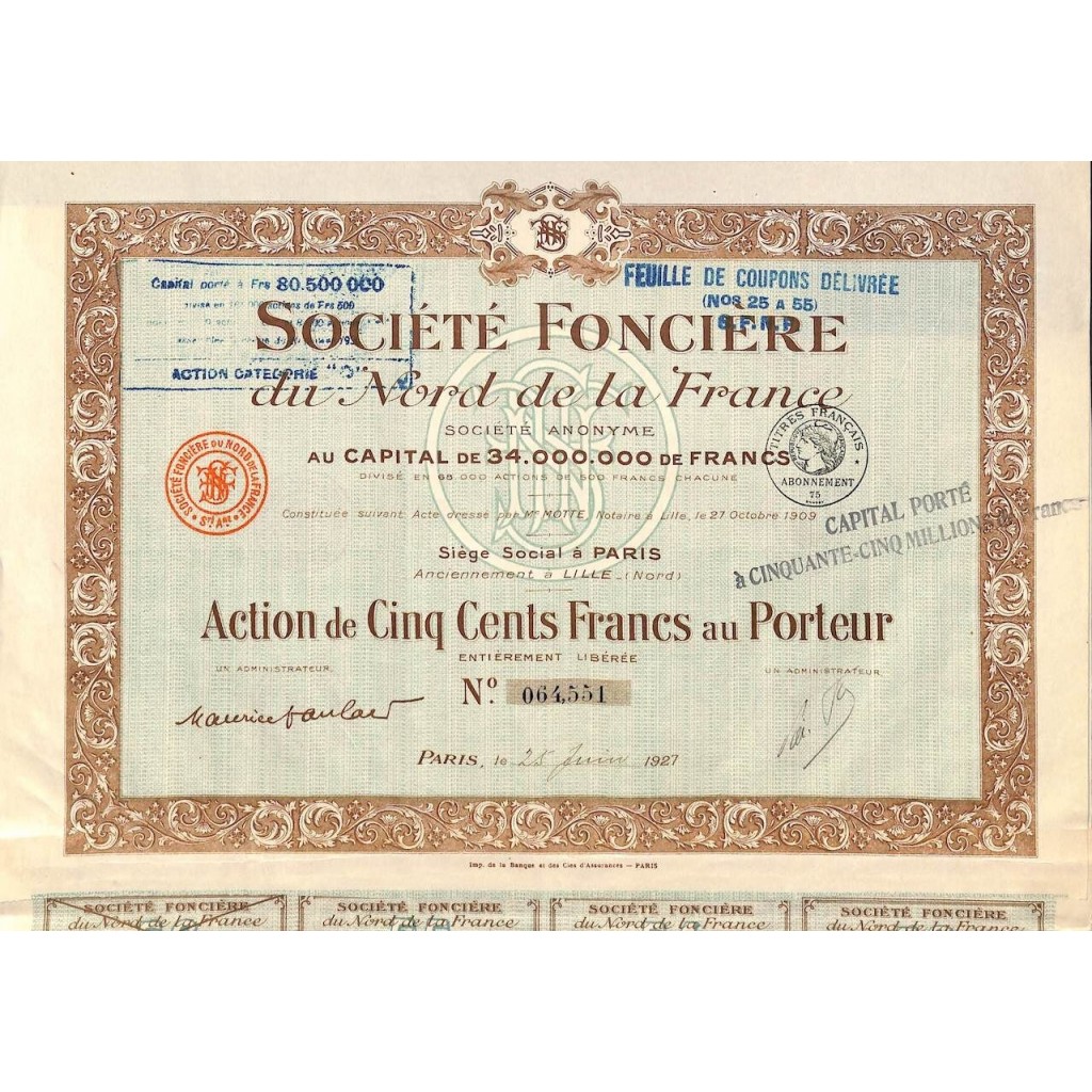 1927 - FONCIERE DU NORD DE LA FRANCE SOC.