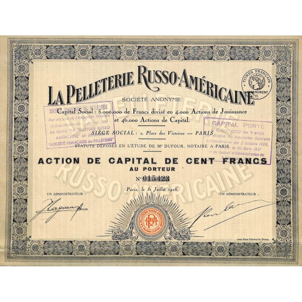 1926 - LA PELLETERIE RUSSO-AMERICAINE