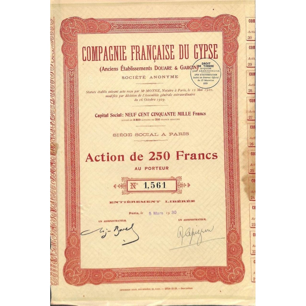 1930 - COMPAGNIE FRANCAISE DU GYPSE