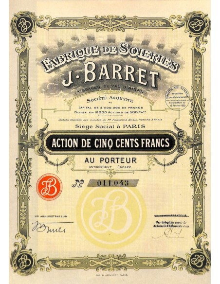 1929 - FABRIQUE DE SOIERIES J. BARRET