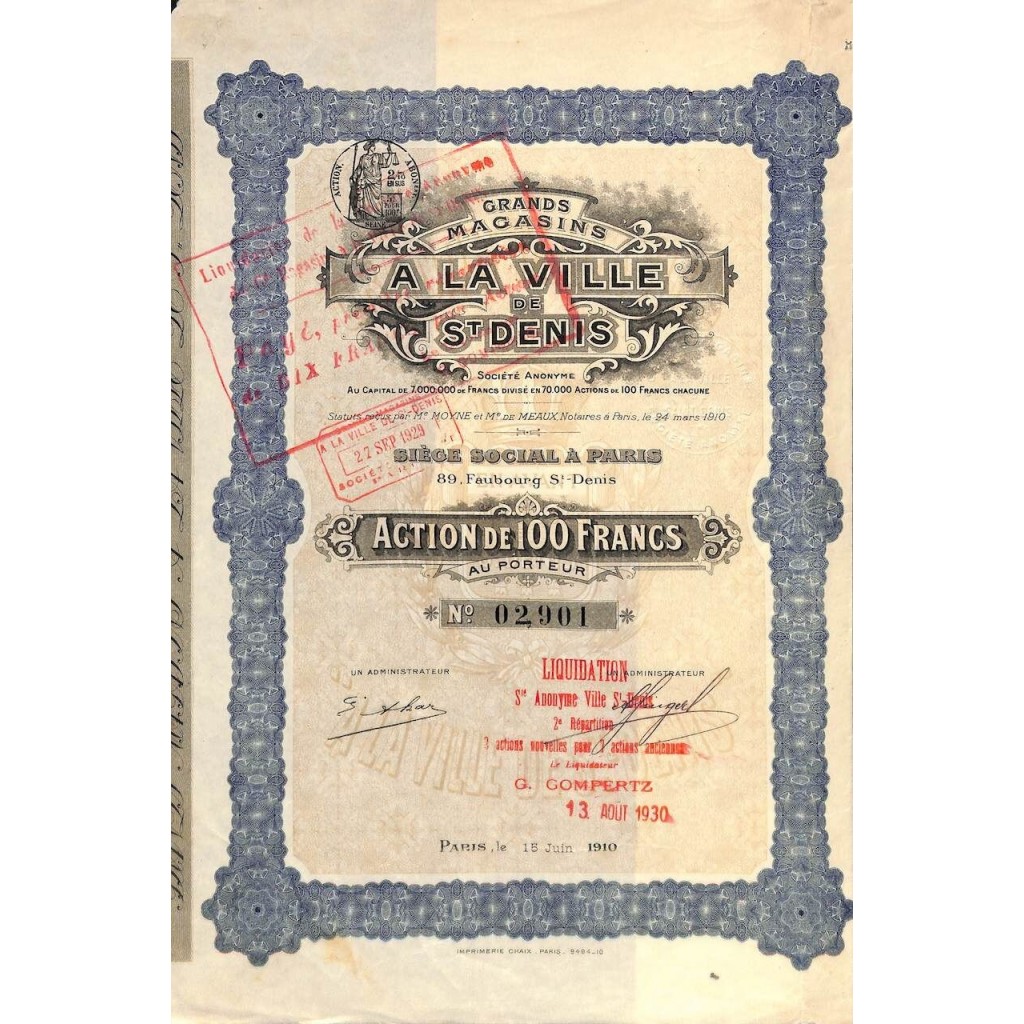 1910 - GRANDS MAGASINS A LA VILLE DE ST. DENIS