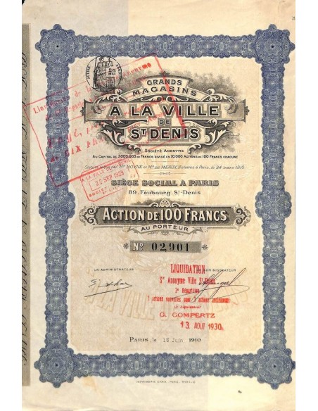 1910 - GRANDS MAGASINS A LA VILLE DE ST. DENIS