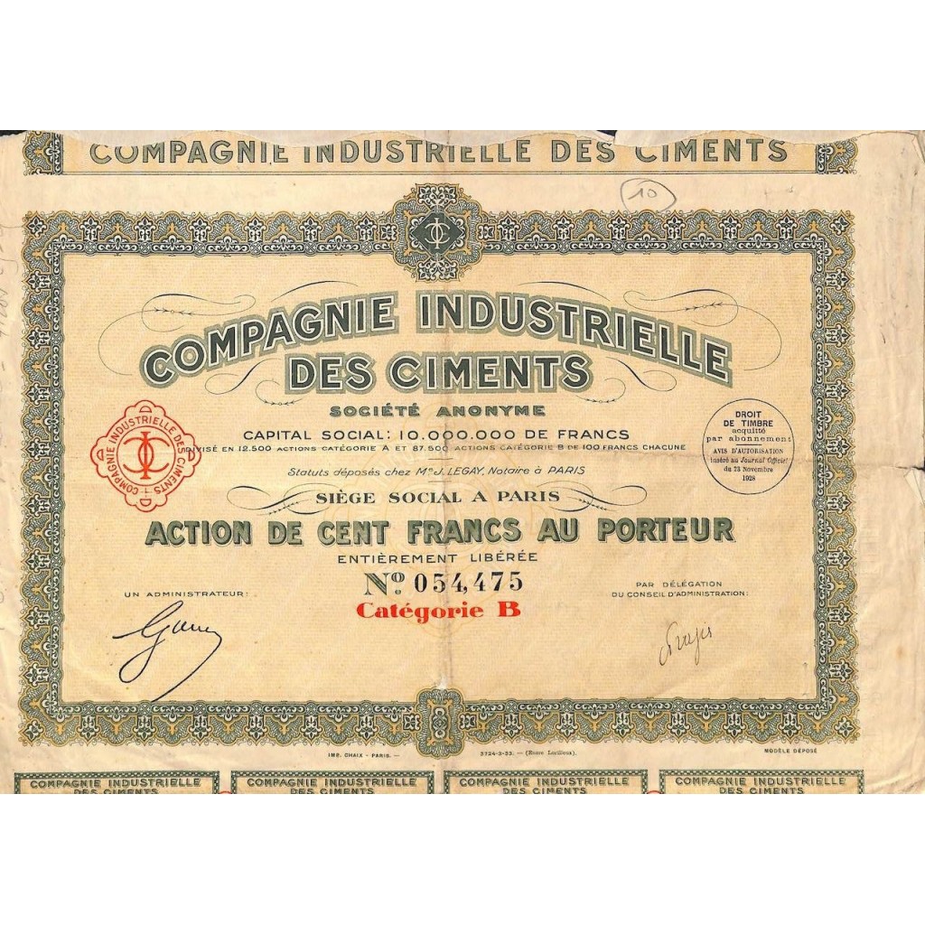 1928 - COMPAGNIE INDUSTRIELLE DES CIMENTS
