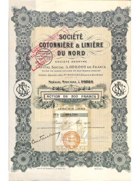 1924 - COTONNIERE ET LINIERE DU NORD SOC.