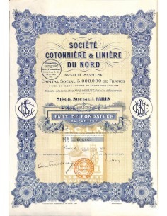 1924 - COTONNIERE ET LINIERE DU NORD SOC. (CAP. SOC....