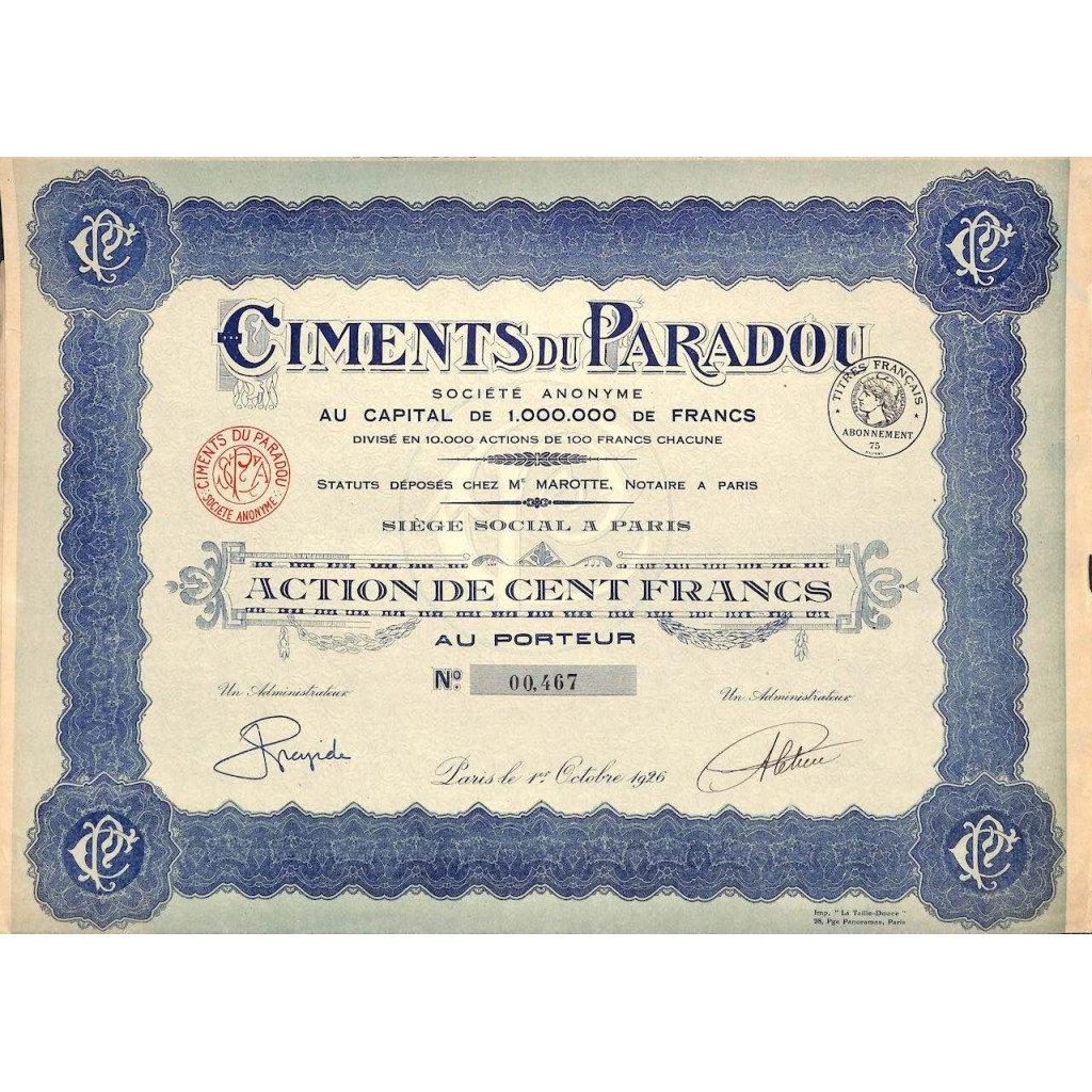 1926 - CIMENTS DU PARADOU