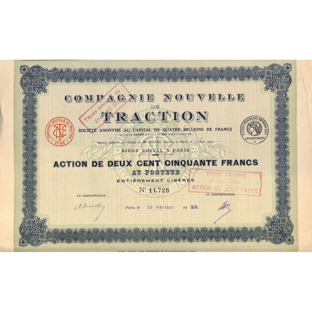 1923 - COMPAGNIE NOUVELLE DE TRACTION (CAP....