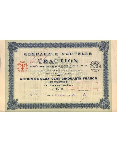 1923 - COMPAGNIE NOUVELLE DE TRACTION (CAP. SOC. 4.000.000 DI FR.)