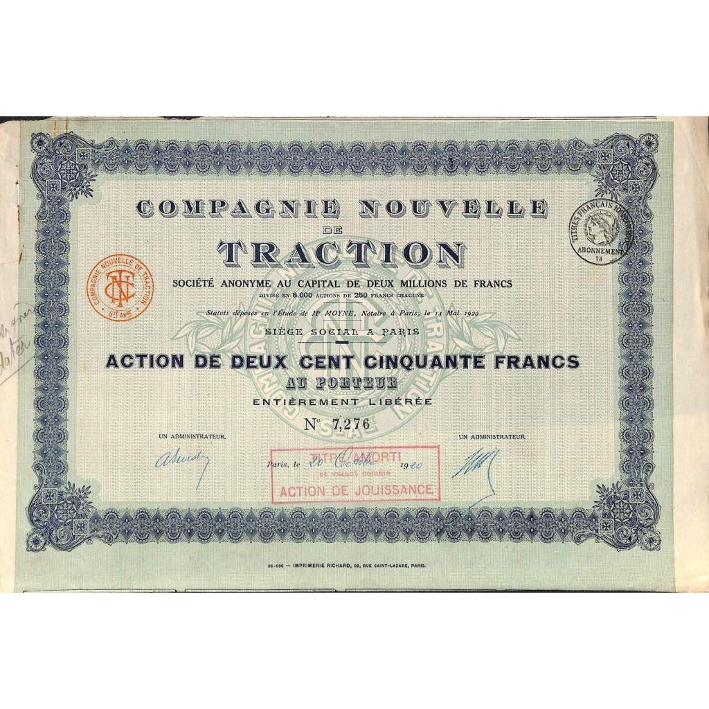 1920 - COMPAGNIE NOUVELLE DE TRACTION