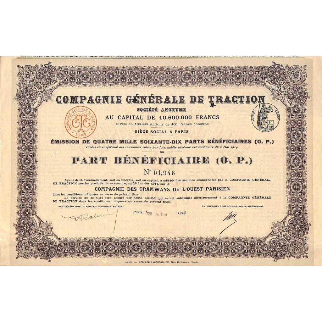 1914 - COMPAGNIE GENERALE DE TRACTION