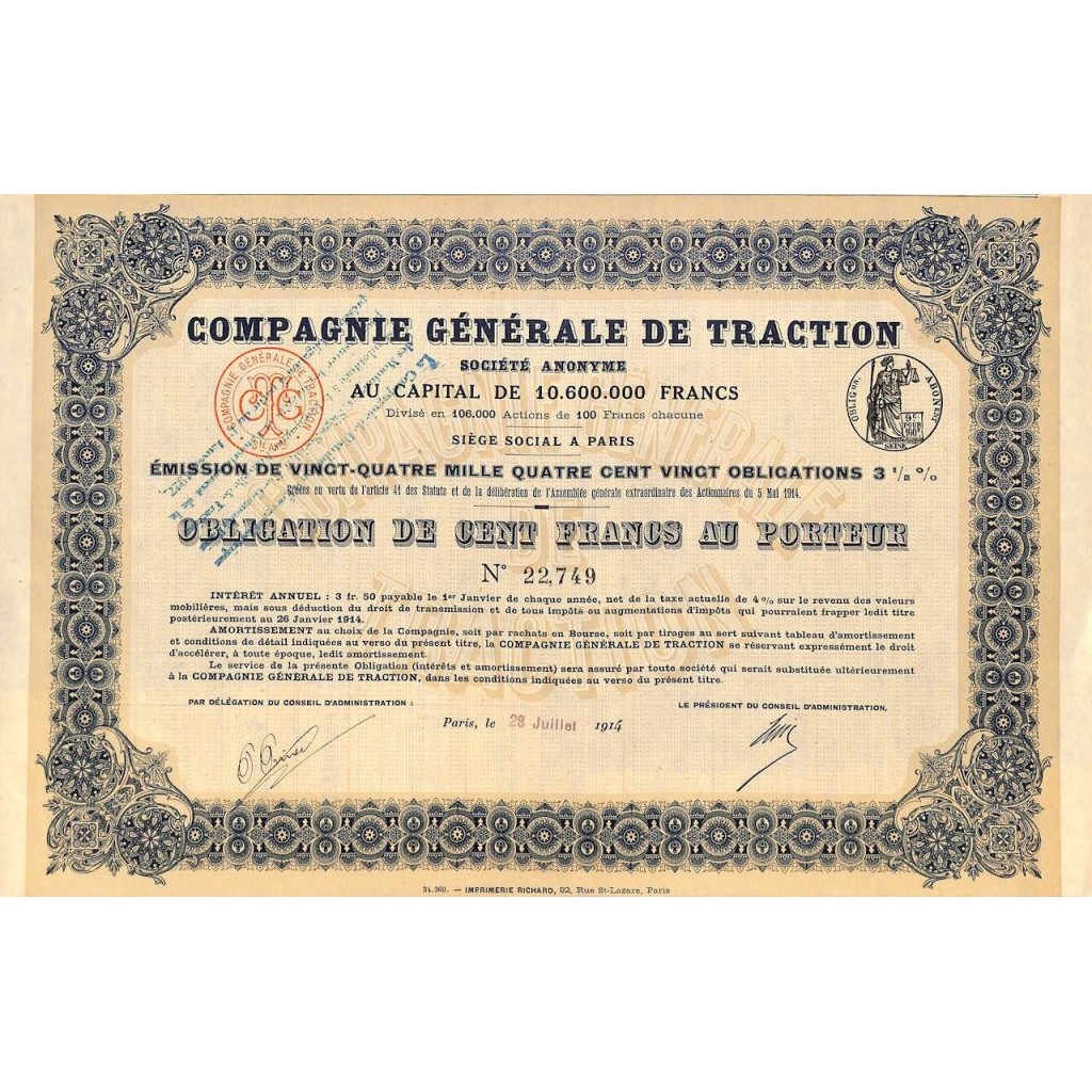 1914 - COMPAGNIE GENERALE DE TRACTION