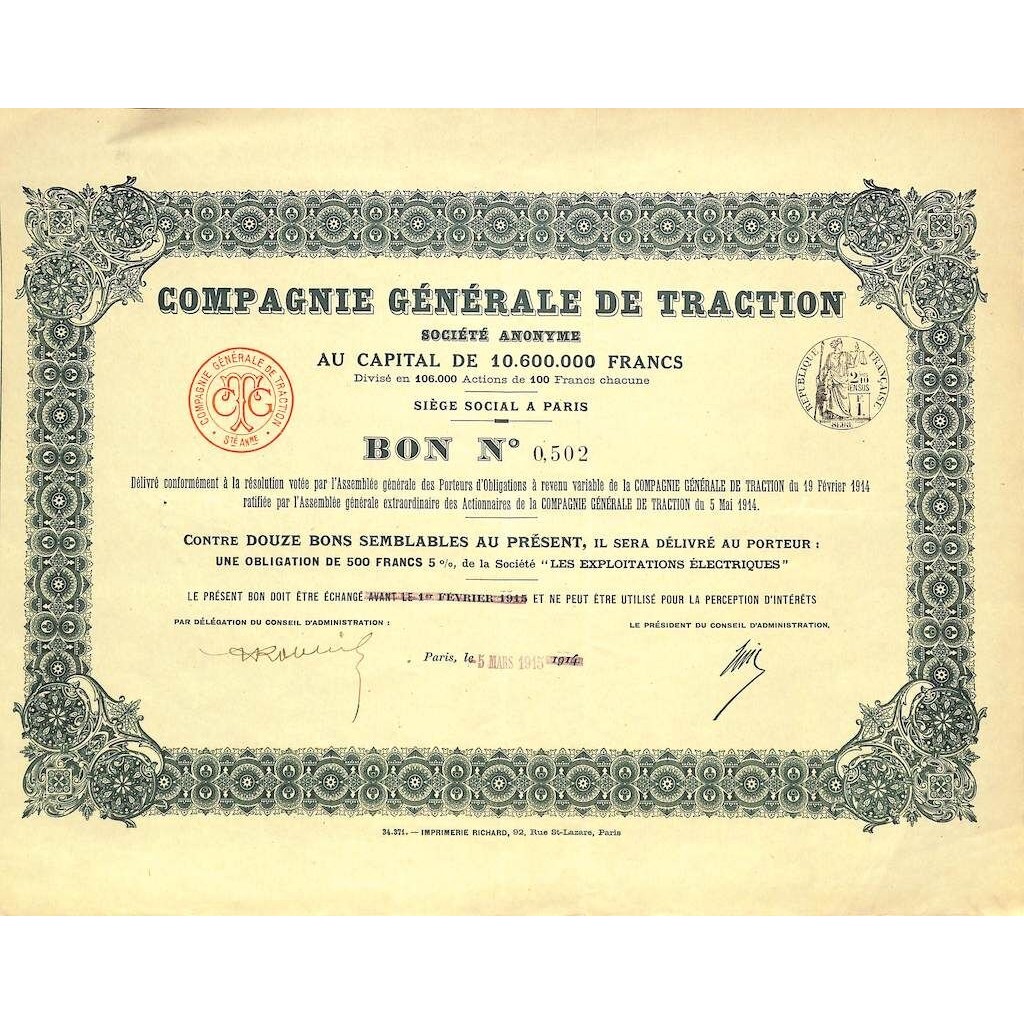 1915 - COMPAGNIE GENERALE DE TRACTION