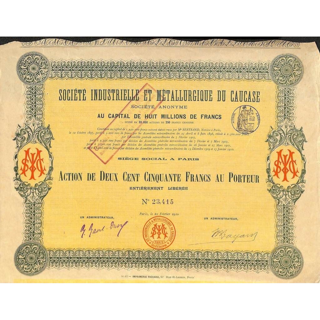 1910 - INDUSTRIELLE ET METALLURGIQUE DU CAUCASE...