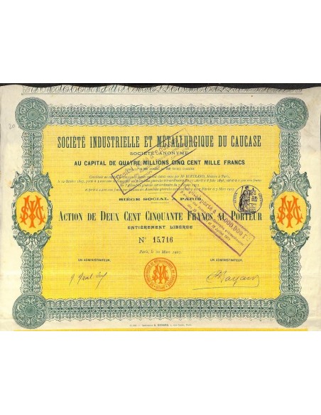 1903 - INDUSTRIELLE ET METALLURGIQUE DU CAUCASE SOC. (CAP. SOC. 4.500.000 DI FR.)