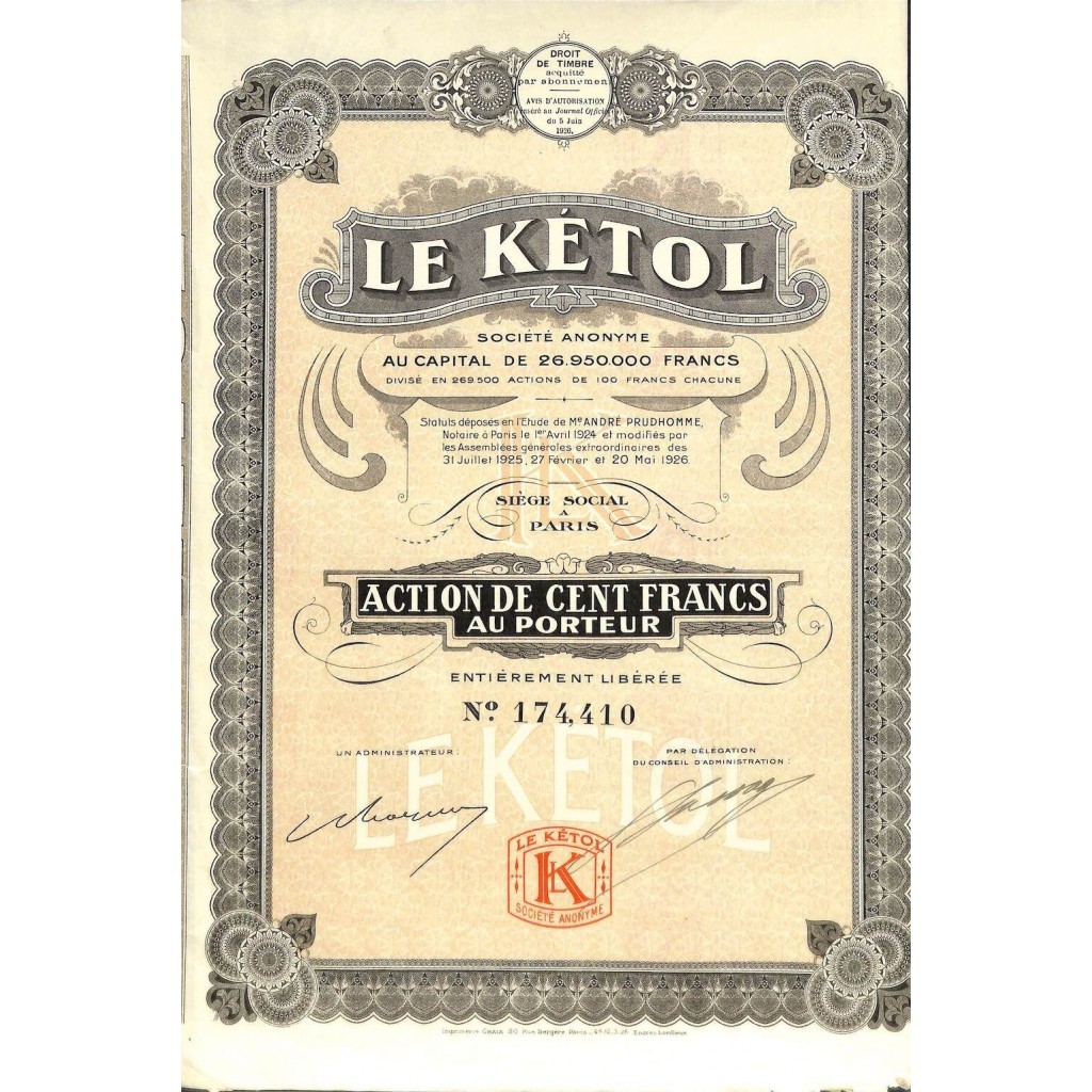 1926 - LE KETOL (CAP. SOC. 26.950.000 DI FR.)