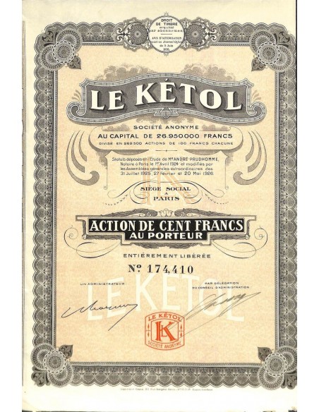 1926 - LE KETOL (CAP. SOC. 26.950.000 DI FR.)