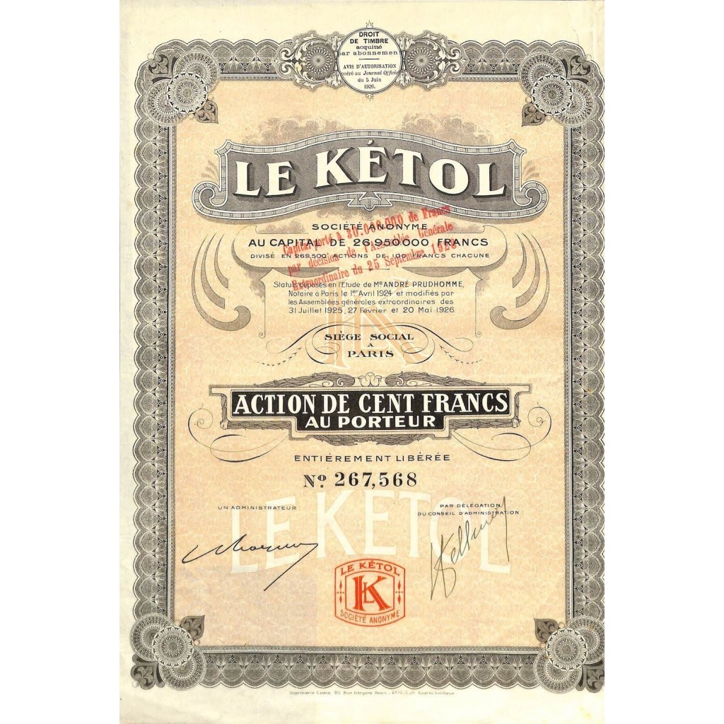 1926 - LE KETOL (CAP. SOC. 30.000.000 DI FR.)