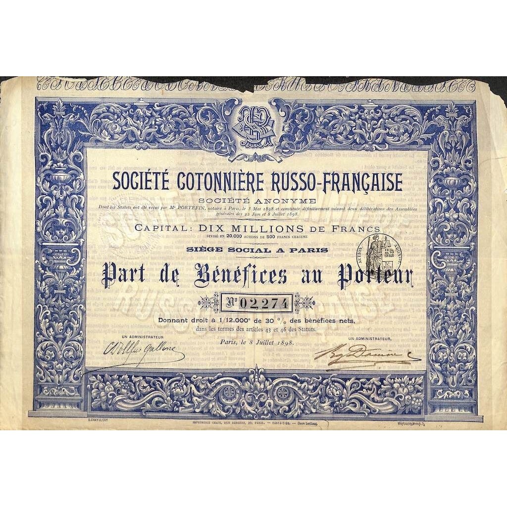 1898 - COTONNIERE RUSSO-FRANCAISE SOC.