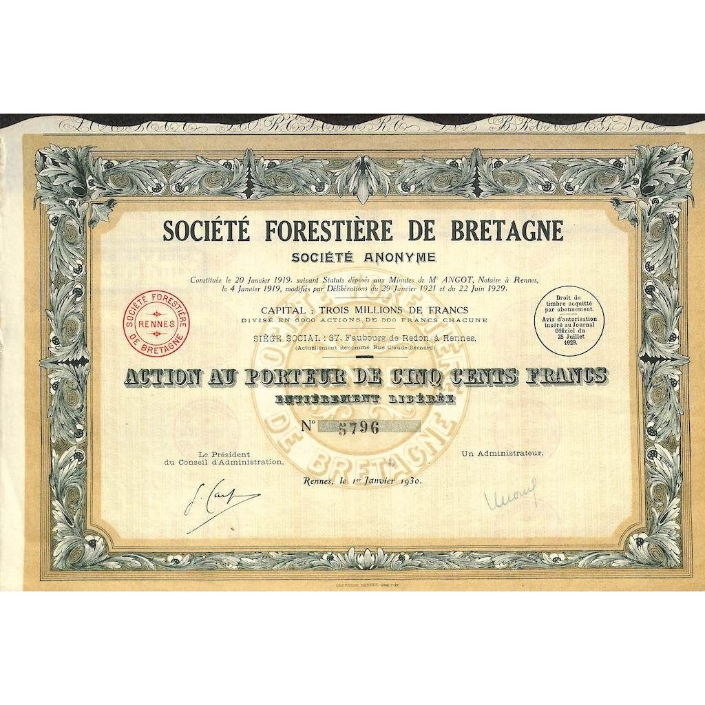 1930 - FORESTIERE DE BRETAGNE SOC.