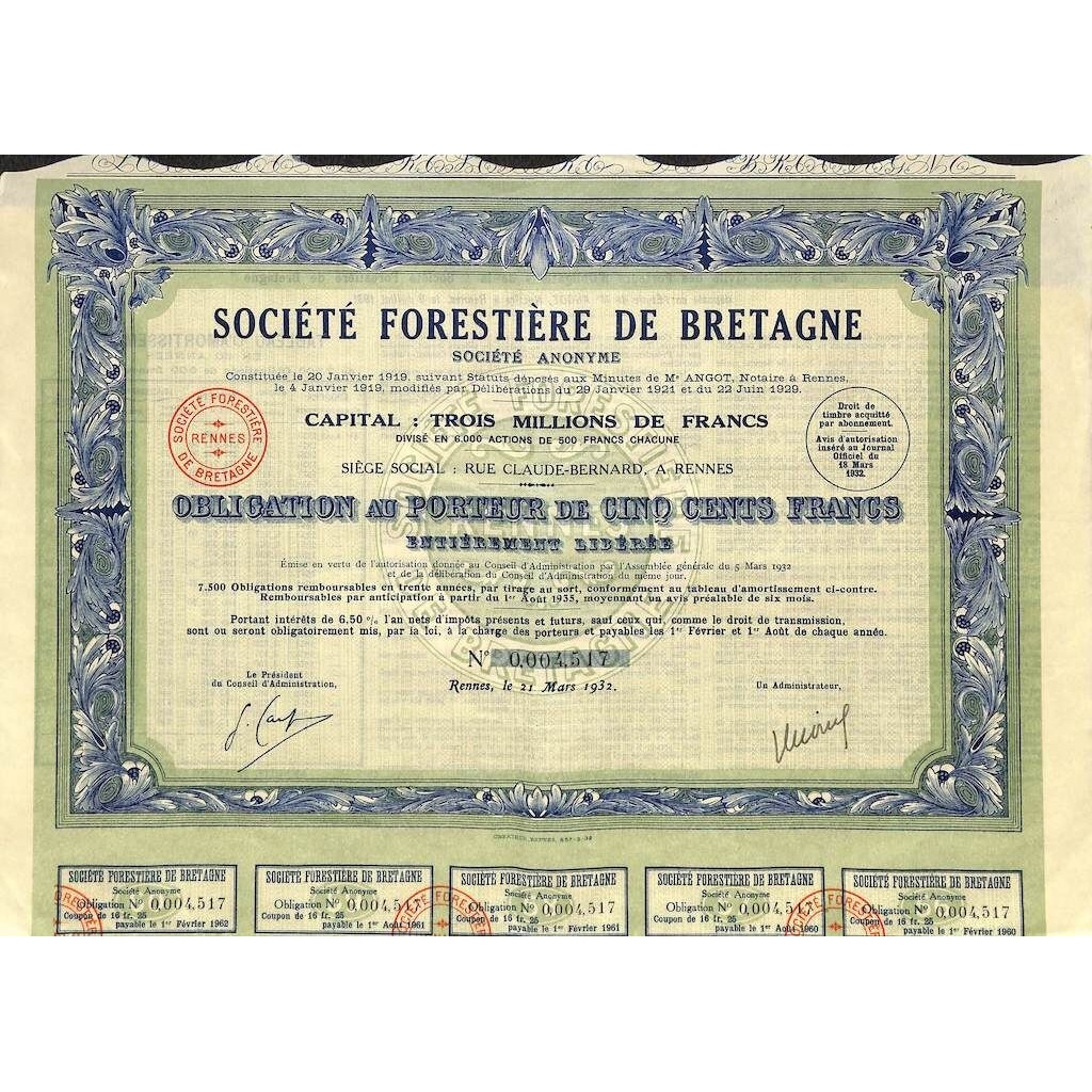 1932 - FORESTIERE DE BRETAGNE SOC.