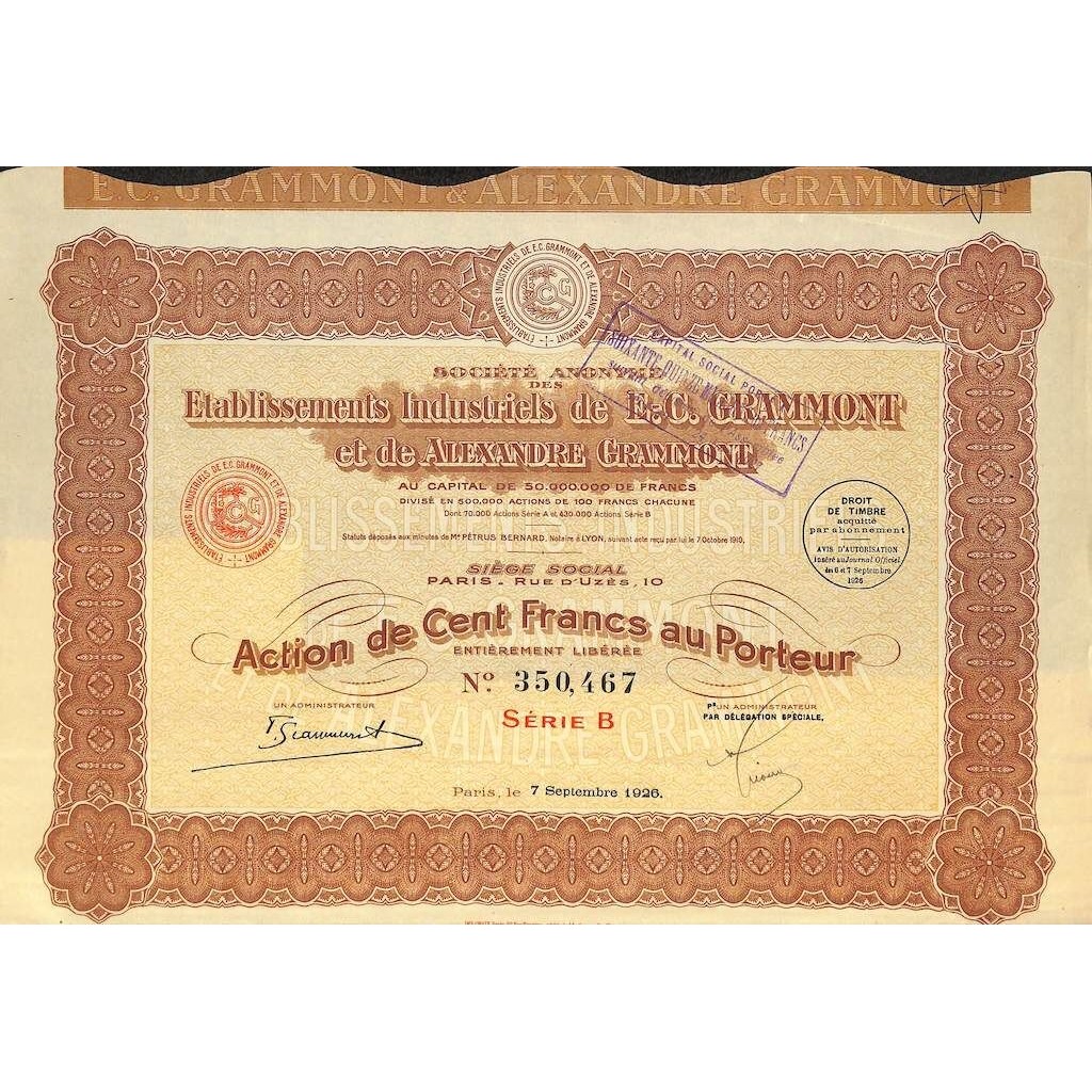 1926 - ETABLISS. INDUSTR. DE E.-C. GRAMMONT ET...