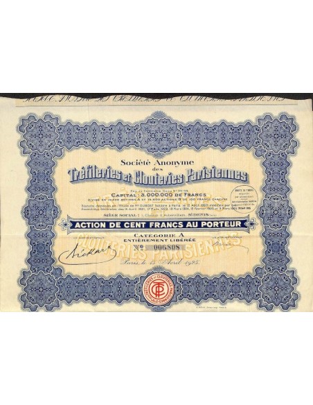 1925 - TREFILERIES ET CLOUTERIES PARISIENNES