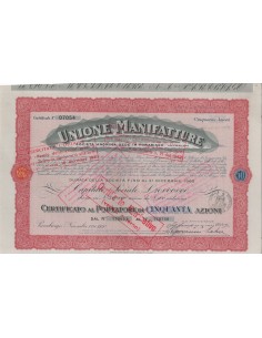 UNIONE MANIFATTURE SOC. ANONIMA - 50 AZIONI PARABIAGO 1931
