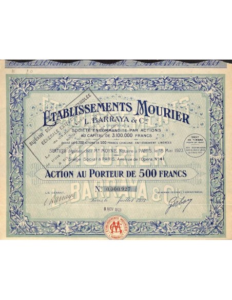 1923 - ETABLISSEMENTS MOURIER - L. BARRAYA E C.