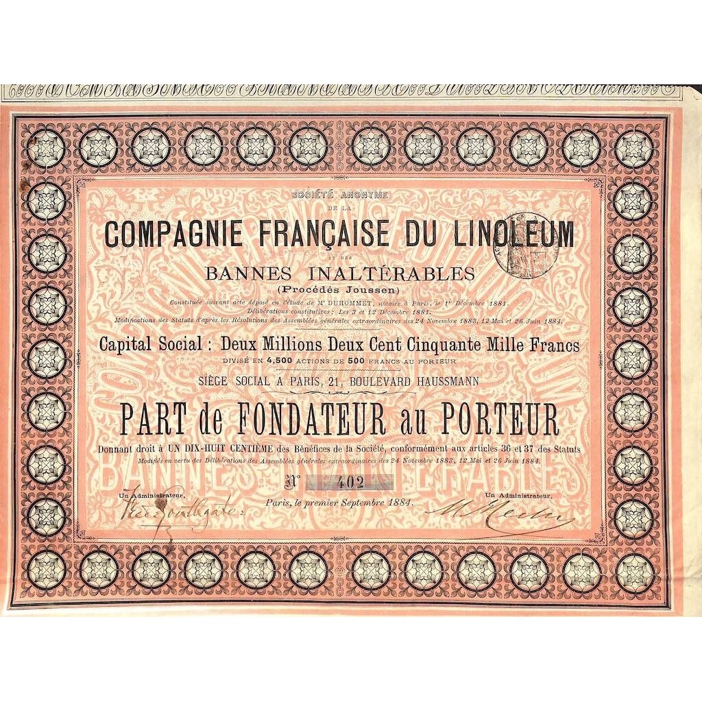 1884 - COMPAGNIE FRANCAISE DU LINOLEUM