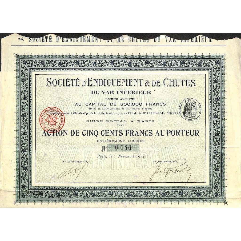 1912 - D'ENDIGUEMENT ET DE CHUTES SOC.