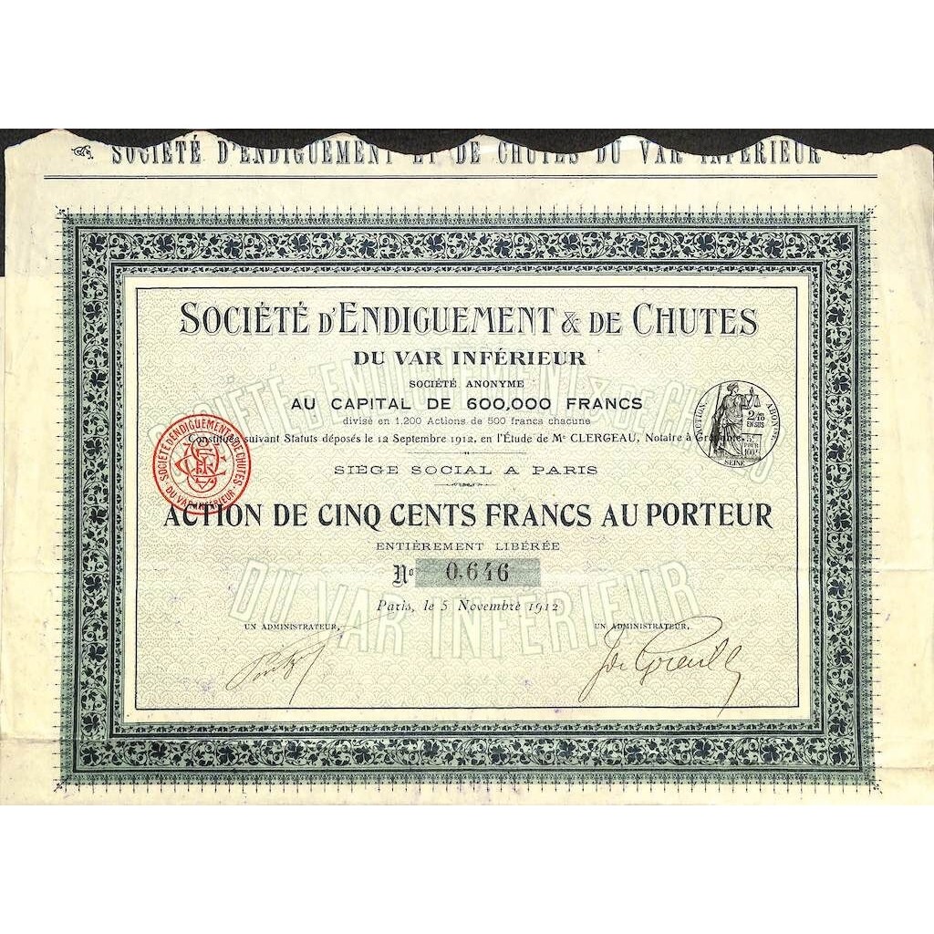 1912 - D'ENDIGUEMENT ET DE CHUTES SOC.