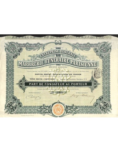 1910 - ENTREPRISE GEN. DE MARBRERIE FUNERAIRE PARISIENNE