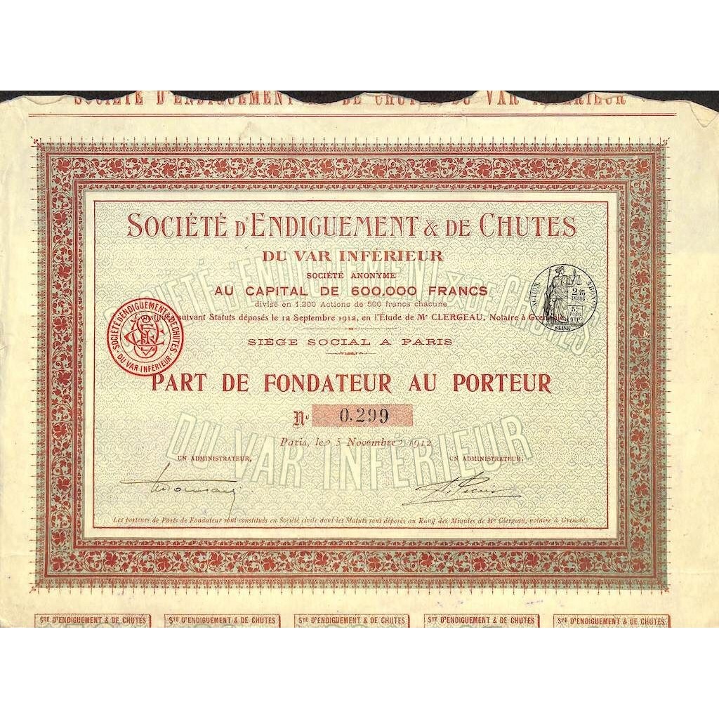 1912 - D'ENDIGUEMENT ET DE CHUTES SOC.