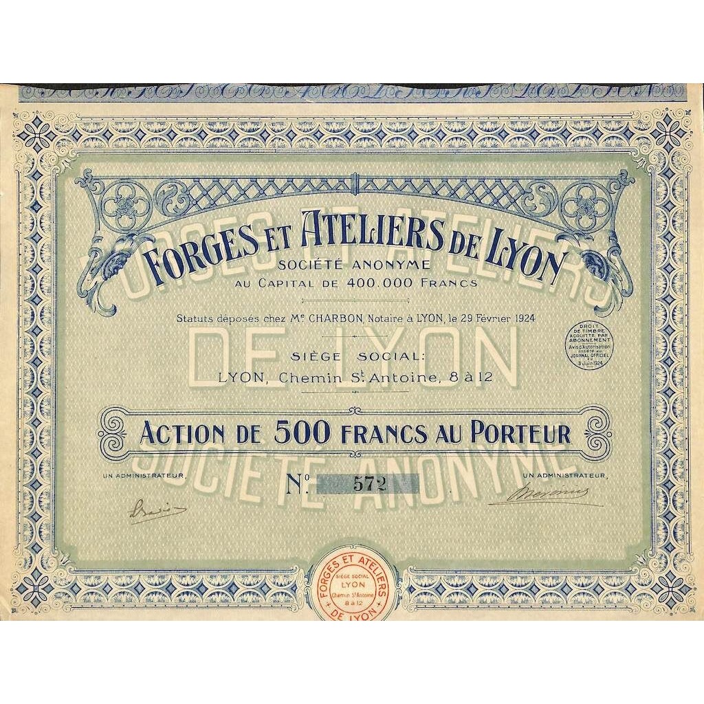 1924 - FORGES ET ATELIERS DE LYON