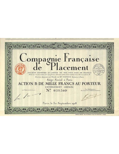 1928 - COMPAGNIE FRANCAISE DE PLACEMENT