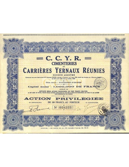 1928 - C.C.Y.R. CIMENTERIES ET CARRIERES YERNAUX REUNIES