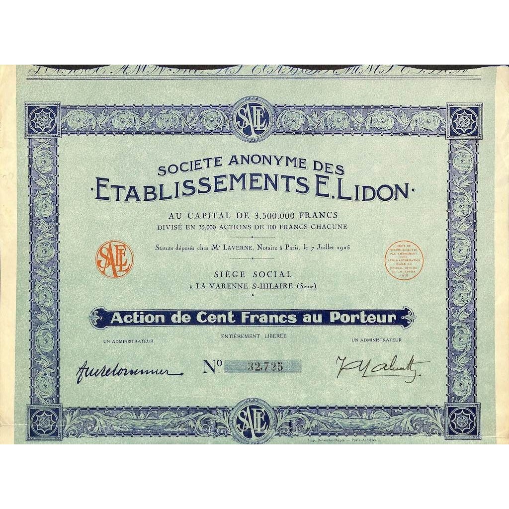 1925 - ETABLISSEMENTS E. LIDON